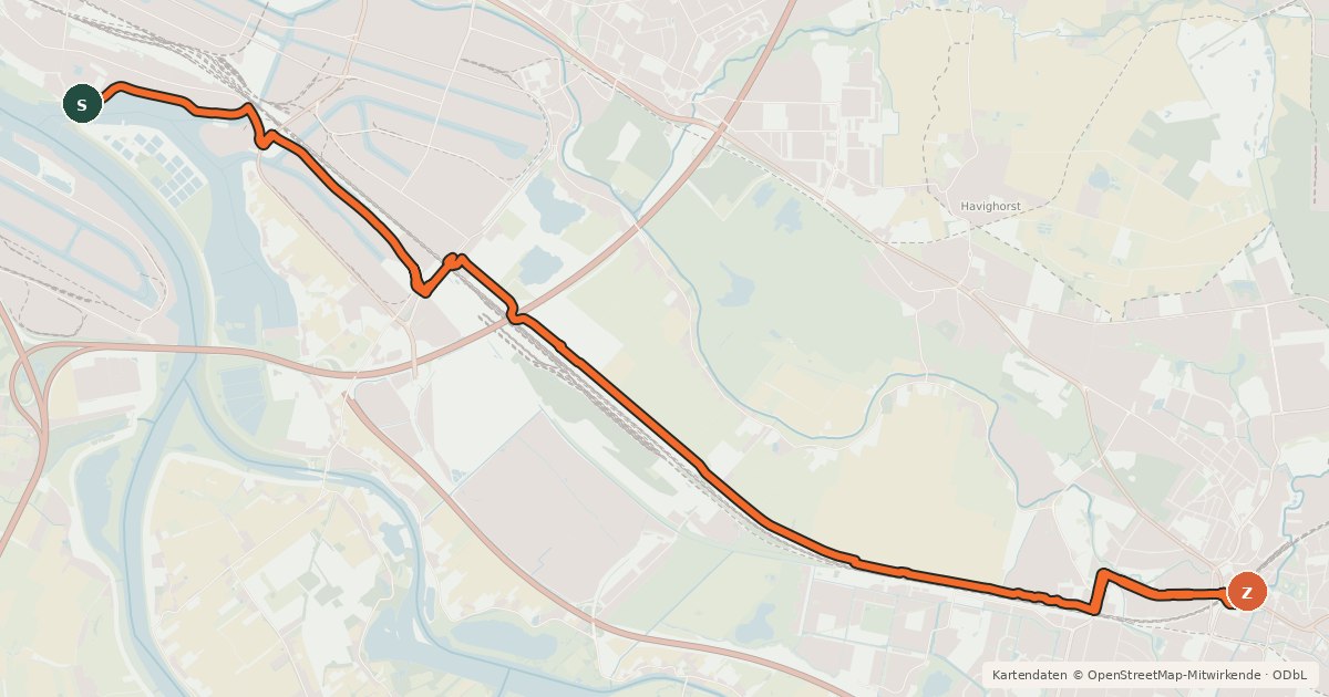 Kartenübersicht der Radroute Hamburg Veloroute 9