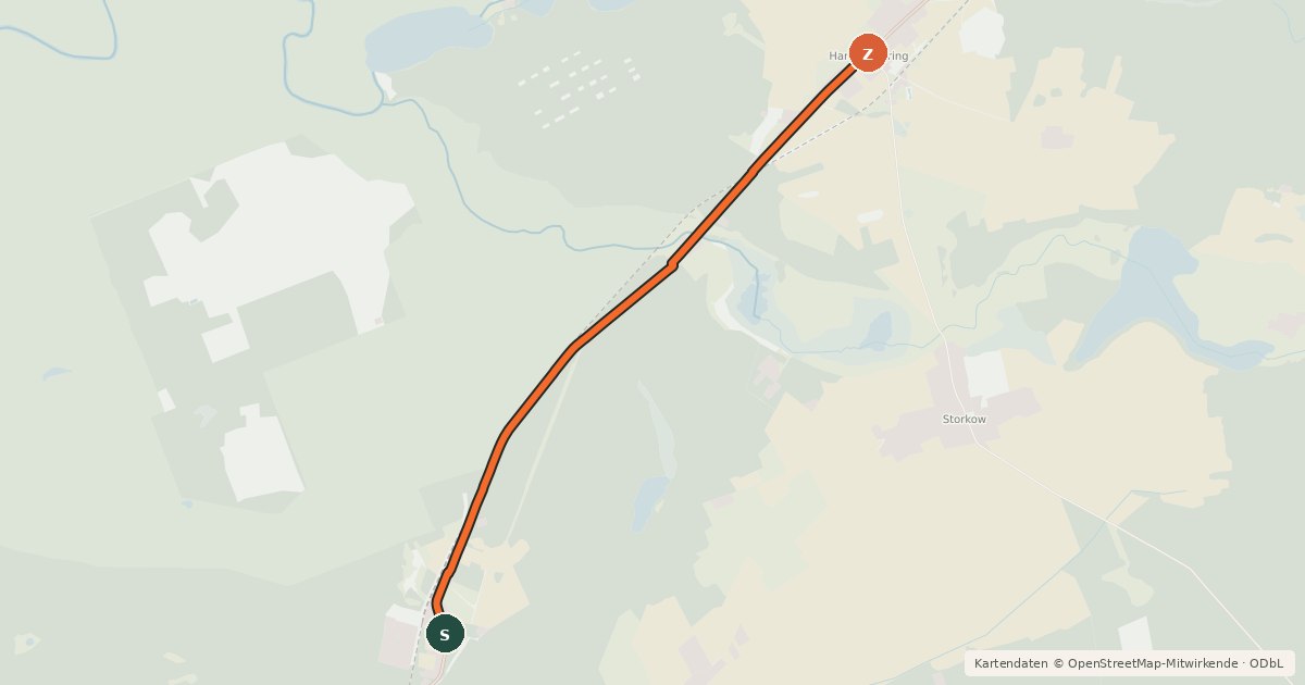 Kartenübersicht der Radroute Hammelspring (24) - Zehdenick (80)