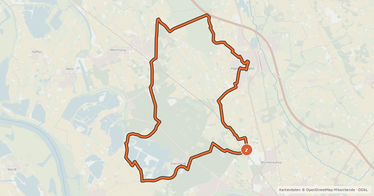 Kartenübersicht der Radroute Hamminkeln Radroute F1