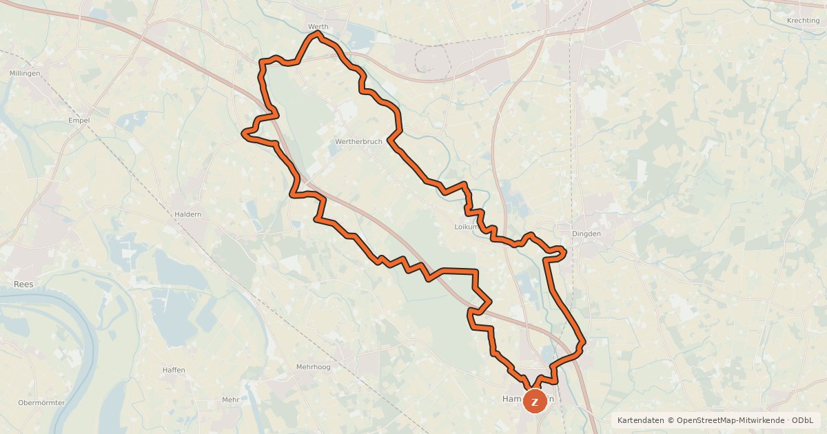 Kartenübersicht der Radroute Hamminkeln Radroute F2
