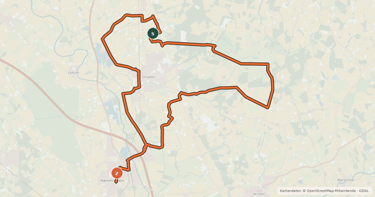 Kartenübersicht der Radroute Hamminkeln Radroute F3