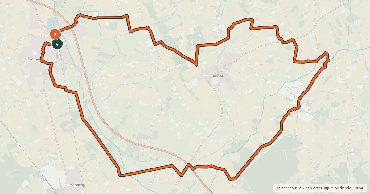 Kartenübersicht der Radroute Hamminkeln Radroute F4