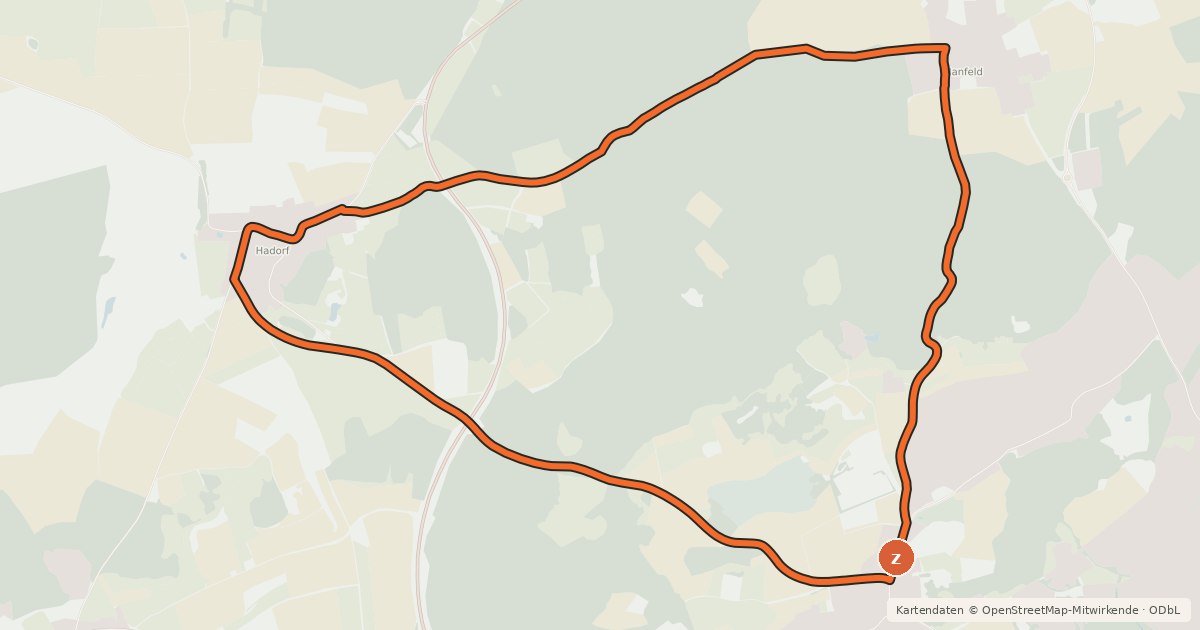 Kartenübersicht der Radroute Hanfeld - Söcking - Hadorf