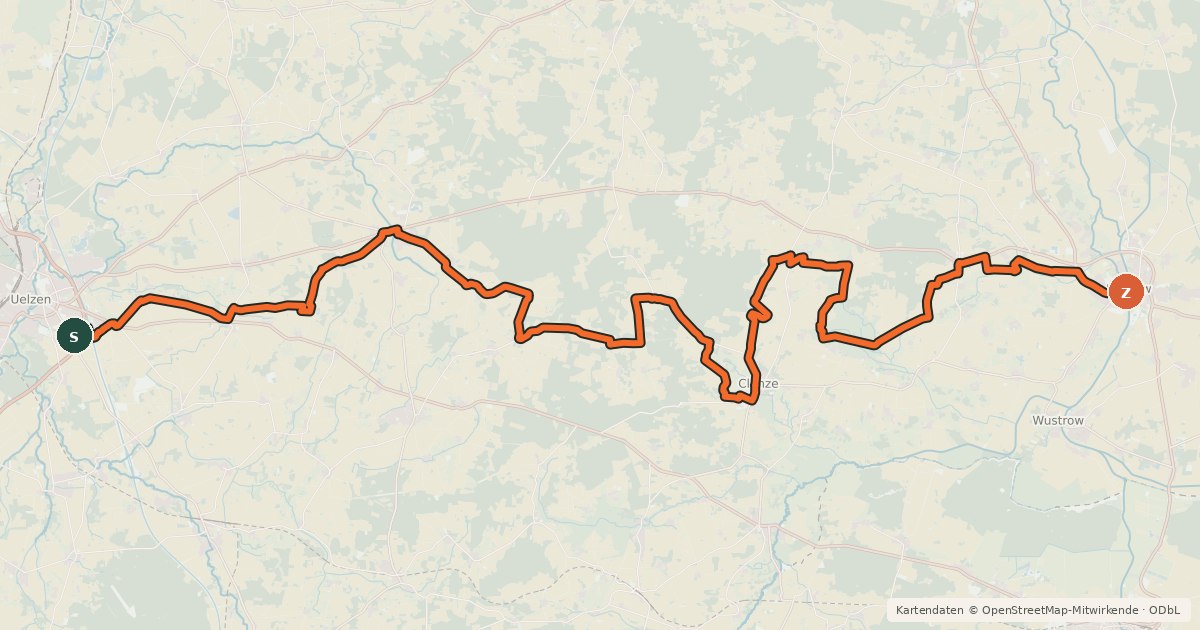 Kartenübersicht der Radroute Hanse-Wendland-Radweg