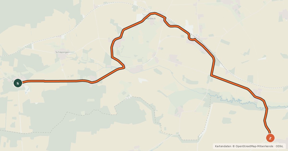 Kartenübersicht der Radroute Hanse-Wendland-Radweg