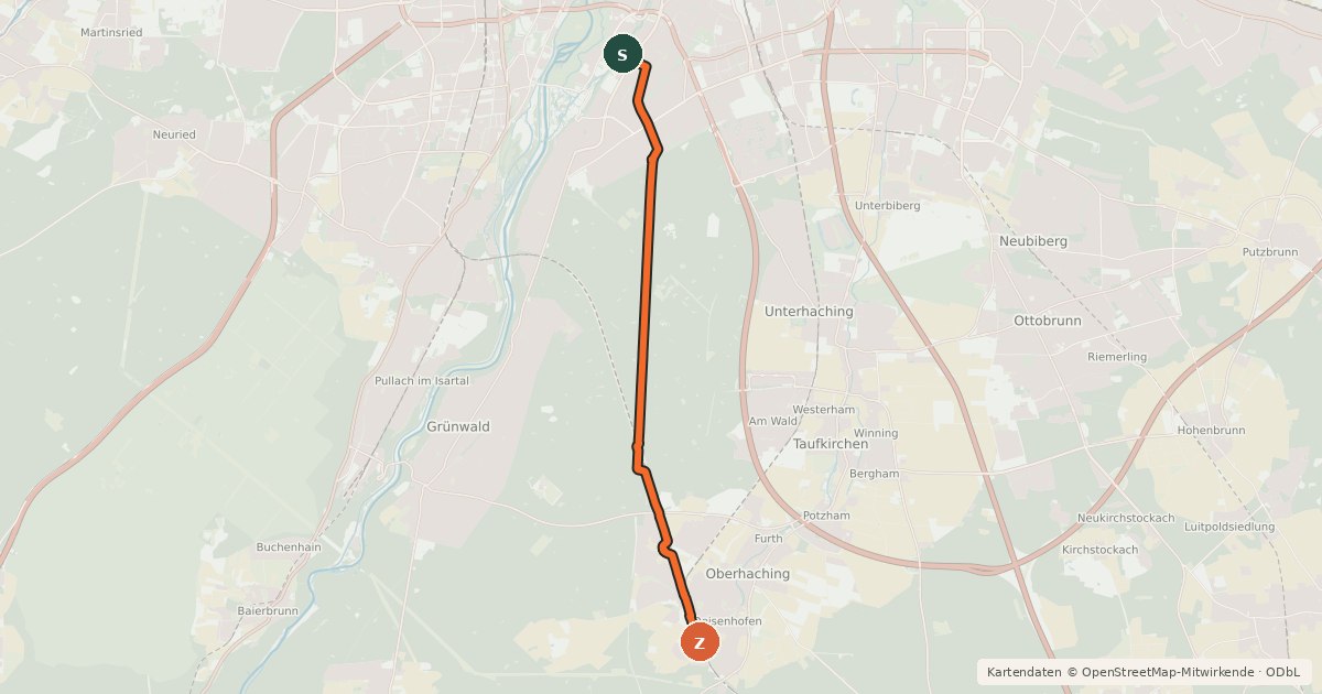 Kartenübersicht der Radroute Harlaching - Deisenhofen