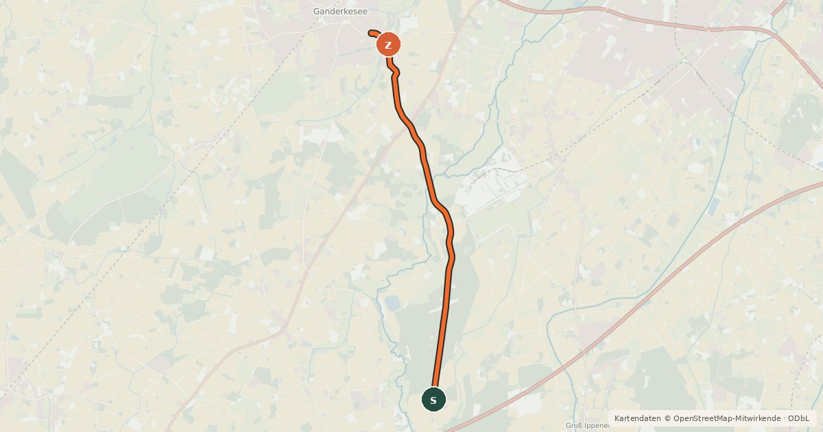 Kartenübersicht der Radroute Harpstedt (10) - Ganderkesee (49)