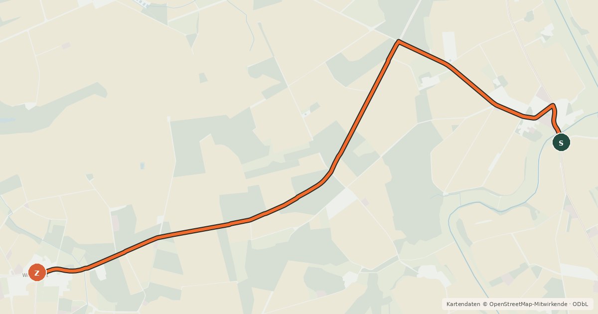 Kartenübersicht der Radroute Harpstedt (71) - Harpstedt (96)