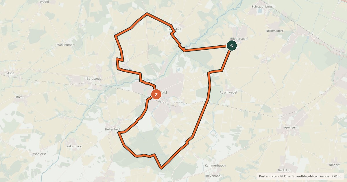 Kartenübersicht der Radroute Harsefeld Rundroute H1