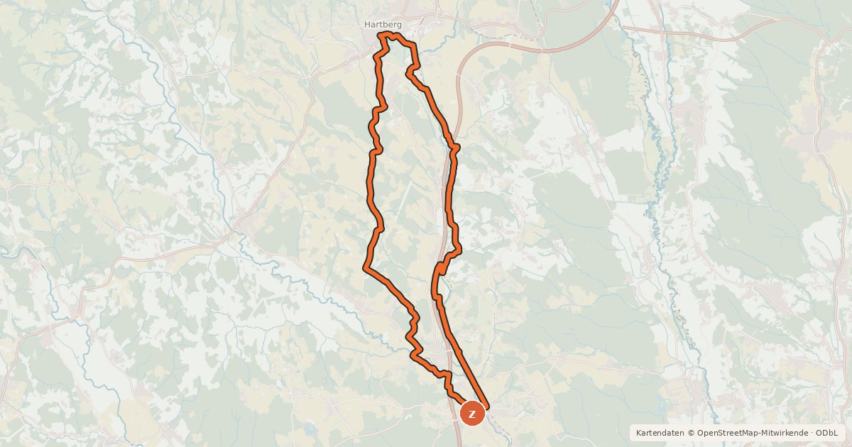 Kartenübersicht der Radroute Hartberger Radweg
