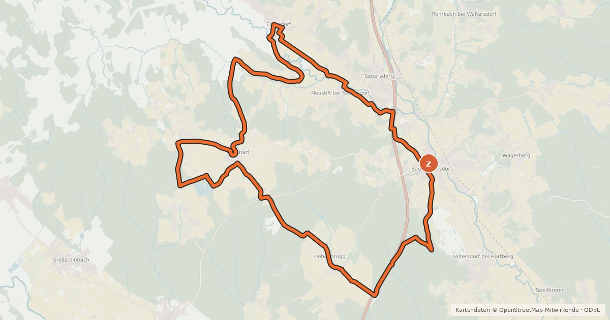Kartenübersicht der Radroute Harter Teichradweg