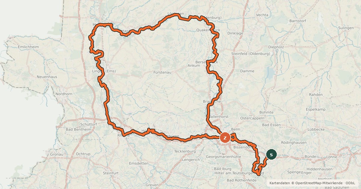 Kartenübersicht der Radroute Hase-Ems-Tour