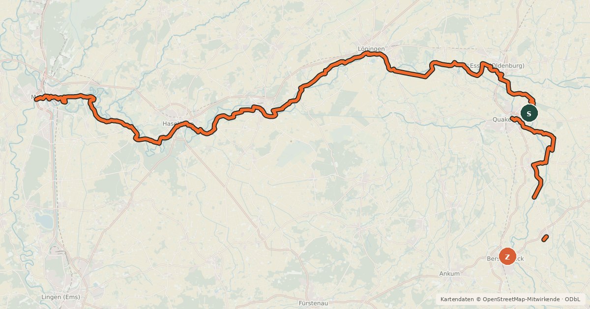 Kartenübersicht der Radroute Haseradweg