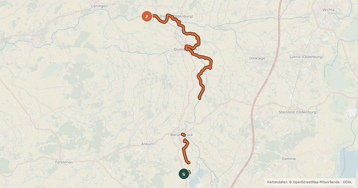 Kartenübersicht der Radroute Hasetal-Entdecker-Tour