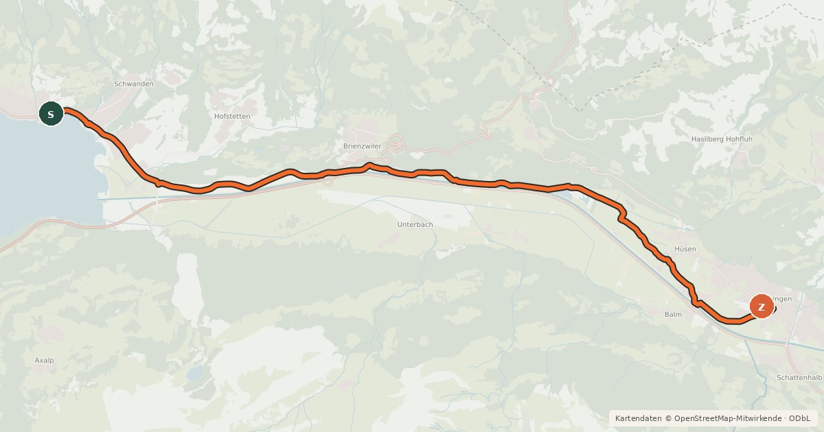 Kartenübersicht der Radroute Haslital Route