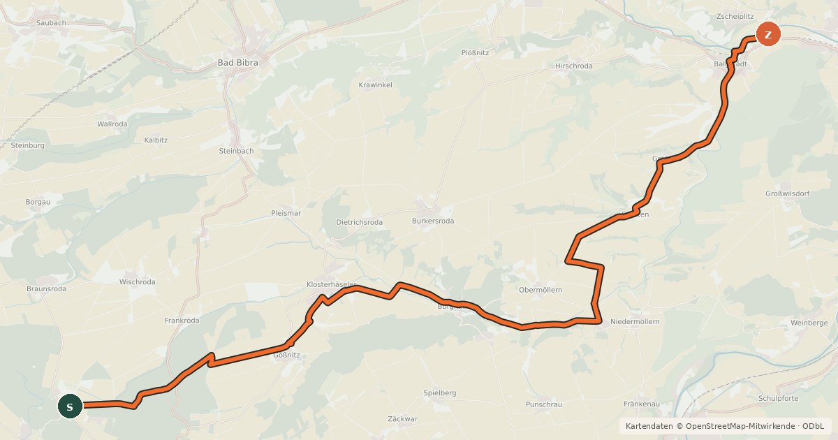 Kartenübersicht der Radroute Hasselbach-Radweg