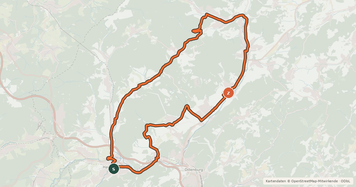 Kartenübersicht der Radroute Haubergstour