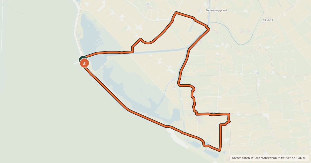 Kartenübersicht der Radroute Hauke-Haien-Route