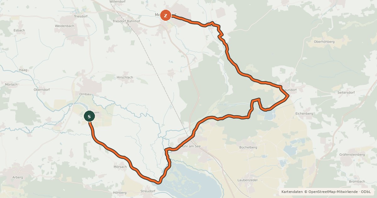 Kartenübersicht der Radroute Haundorfer Karpfenweg