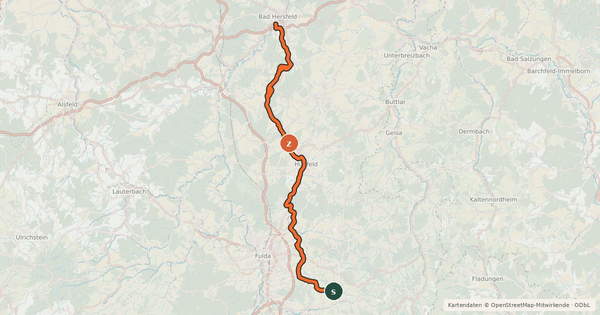 Kartenübersicht der Radroute Haunetalradweg