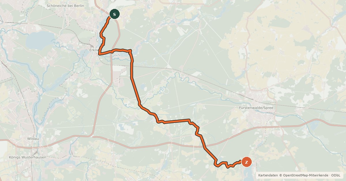 Kartenübersicht der Radroute Hauptradwanderweg H1