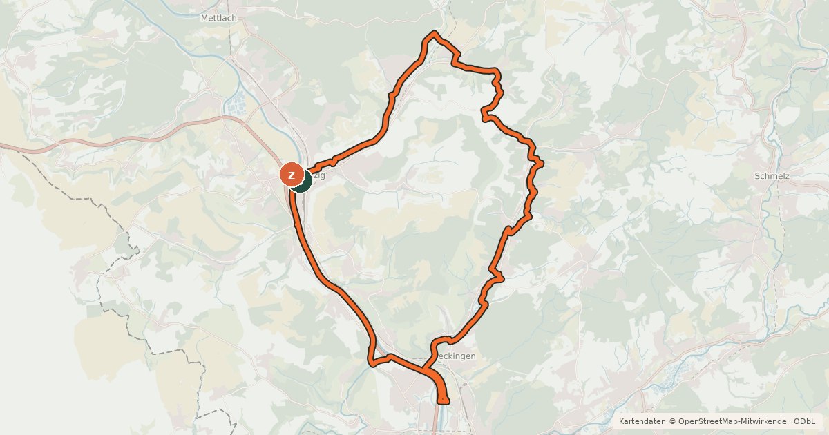 Kartenübersicht der Radroute Haustadter-Tal-Runde