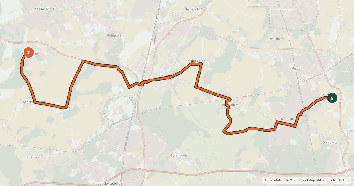 Kartenübersicht der Radroute Havel-Dahme-Weg