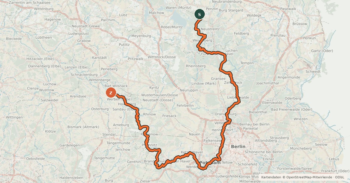 Kartenübersicht der Radroute Havel-Radweg