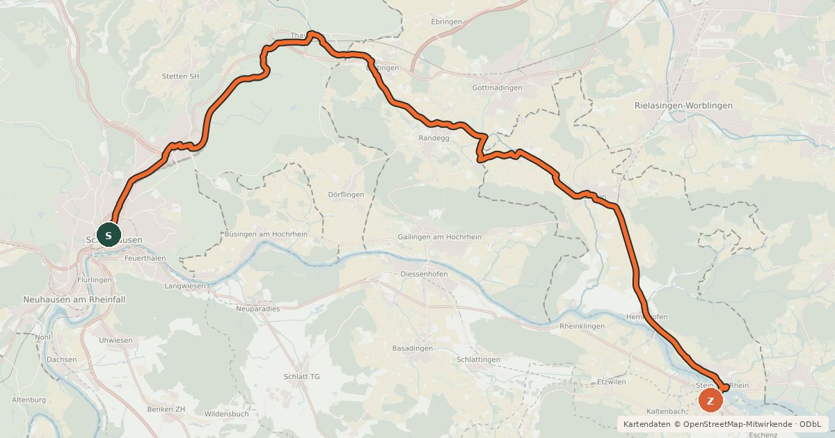 Kartenübersicht der Radroute Hegau-Route