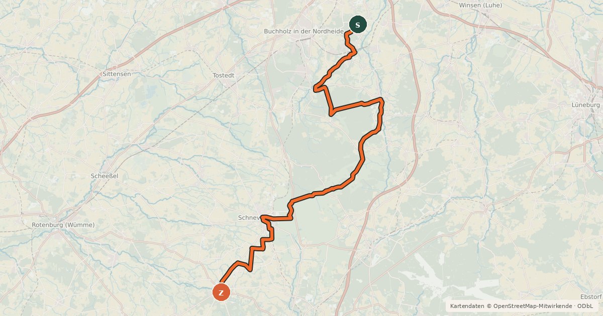 Kartenübersicht der Radroute Heide-Kunst Radweg