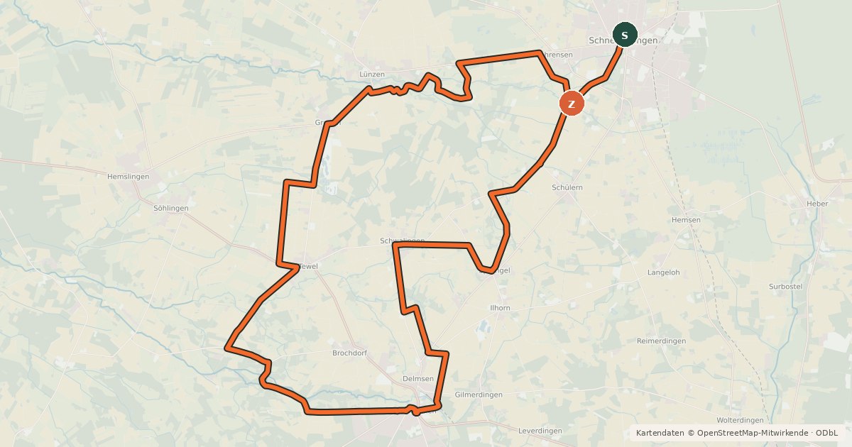 Kartenübersicht der Radroute Heide Region Radweg 10