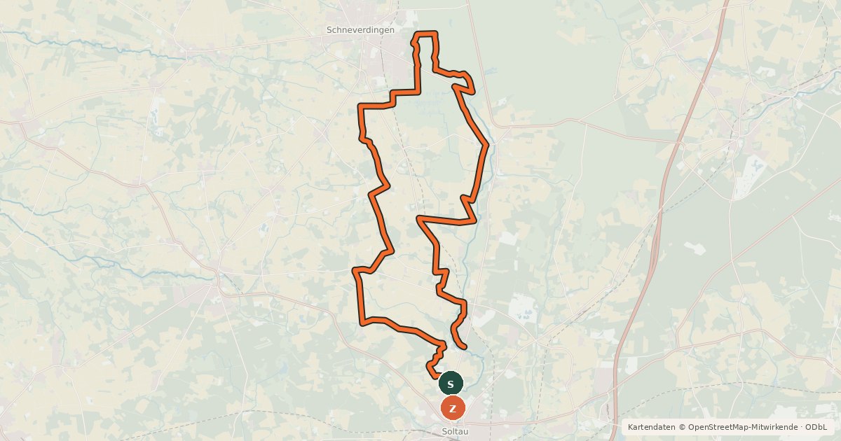 Kartenübersicht der Radroute Heide Region Radweg 12