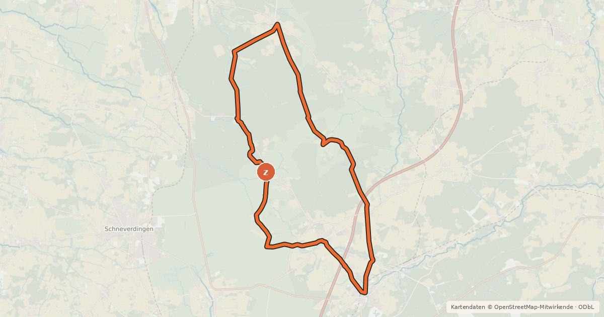 Kartenübersicht der Radroute Heide Region Radweg 19