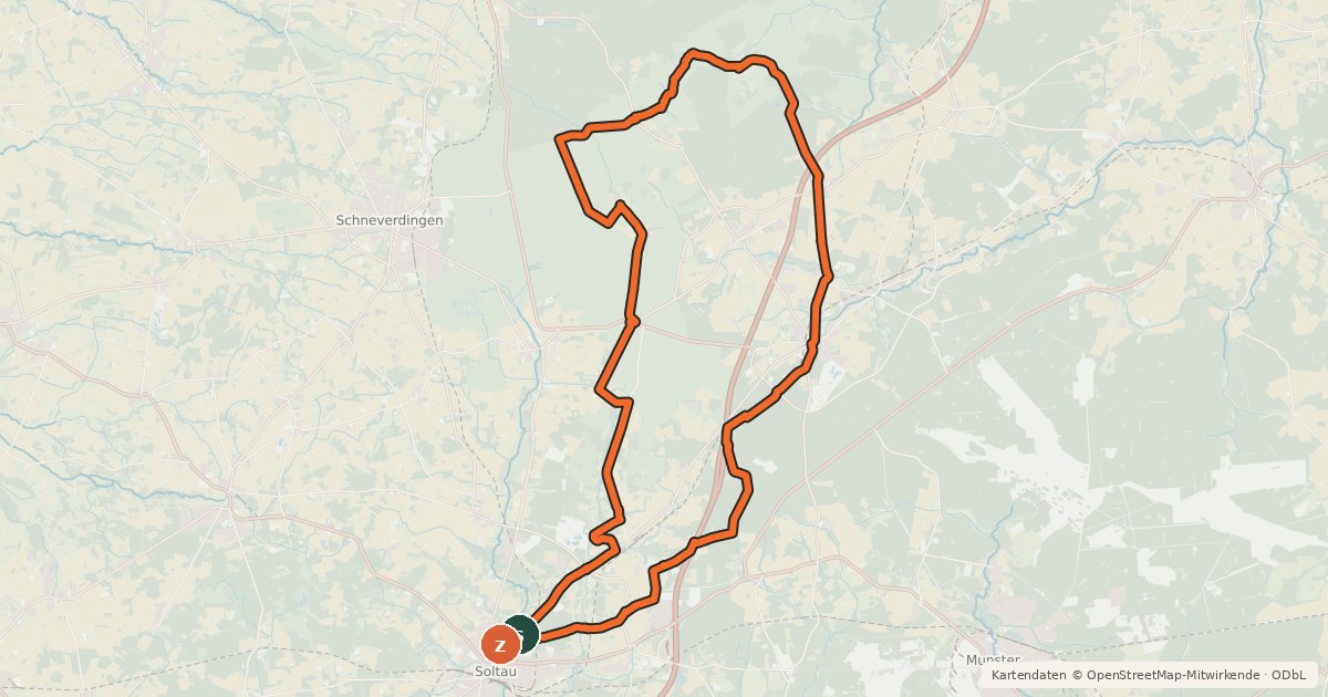 Kartenübersicht der Radroute Heide Region Radweg 2