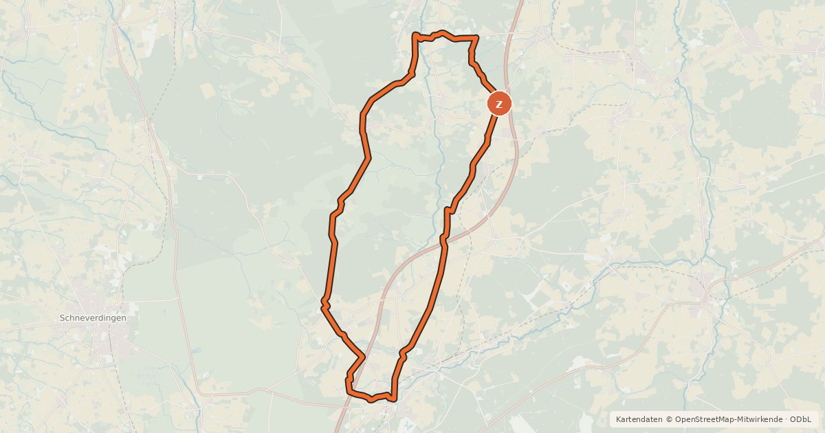 Kartenübersicht der Radroute Heide Region Radweg 20