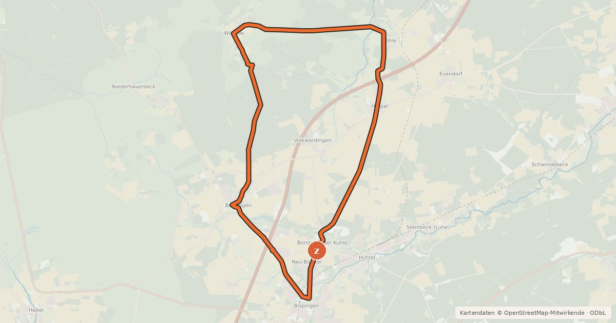 Kartenübersicht der Radroute Heide Region Radweg 21