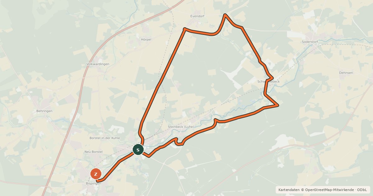 Kartenübersicht der Radroute Heide Region Radweg 22