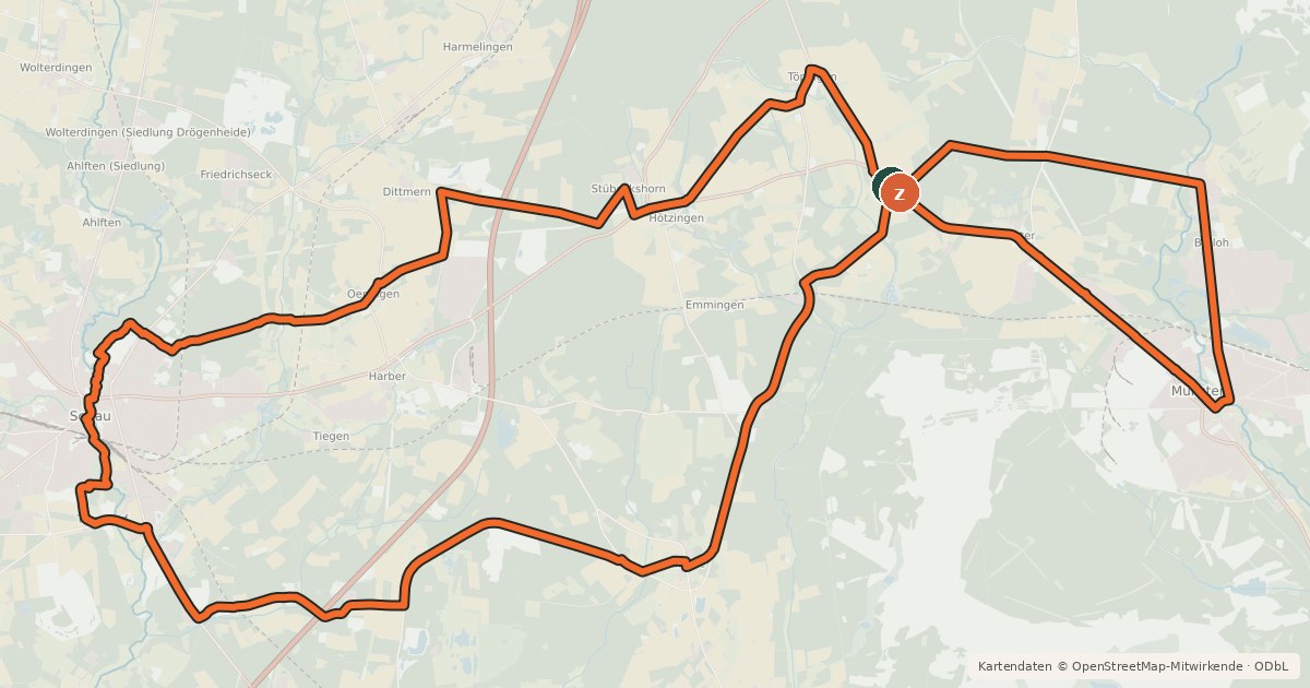 Kartenübersicht der Radroute Heide Region Radweg 27