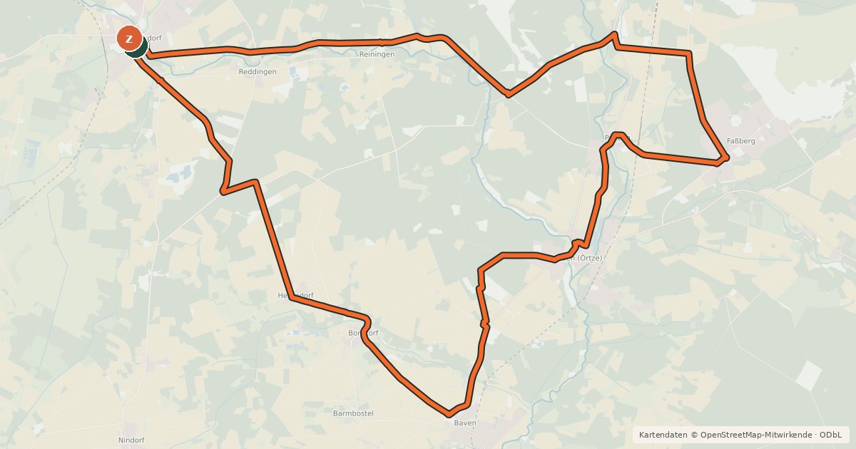 Kartenübersicht der Radroute Heide Region Radweg 29