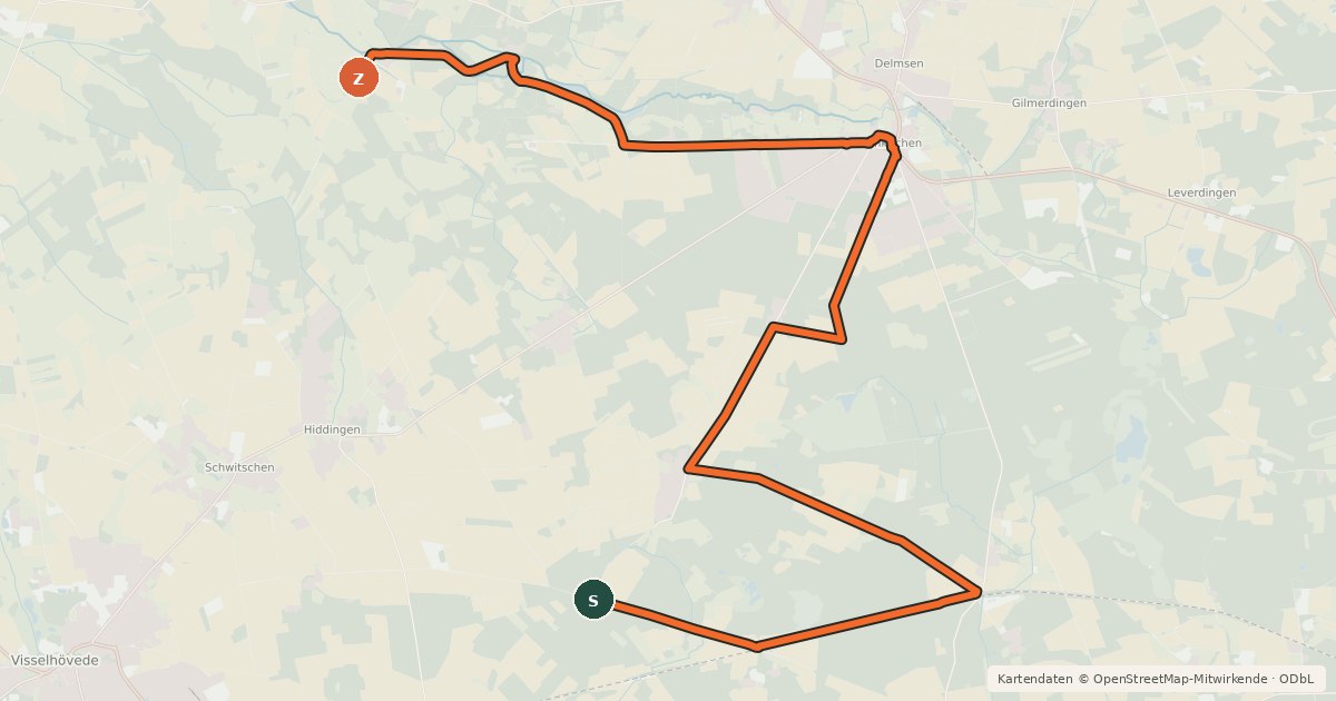 Kartenübersicht der Radroute Heide Region Radweg 8