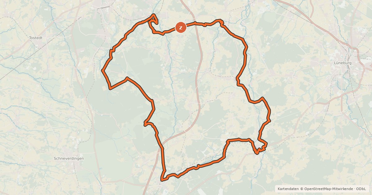 Kartenübersicht der Radroute Heide-Wasser Radweg