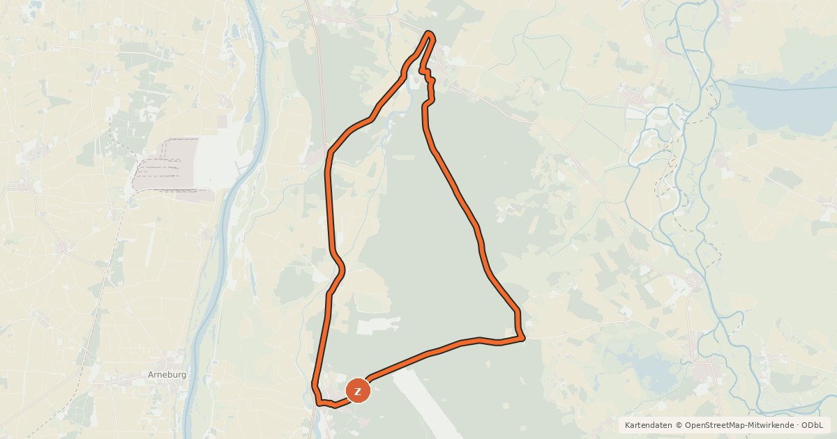 Kartenübersicht der Radroute Heideroute im Elb Havel Winkel