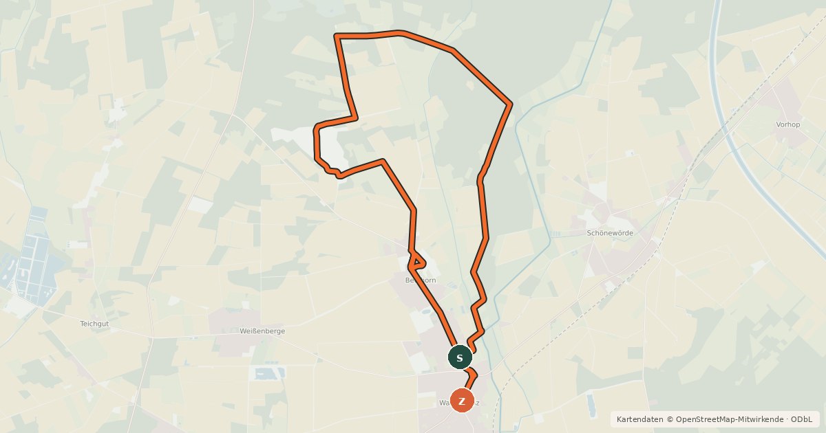 Kartenübersicht der Radroute Heidjerpfad Nord