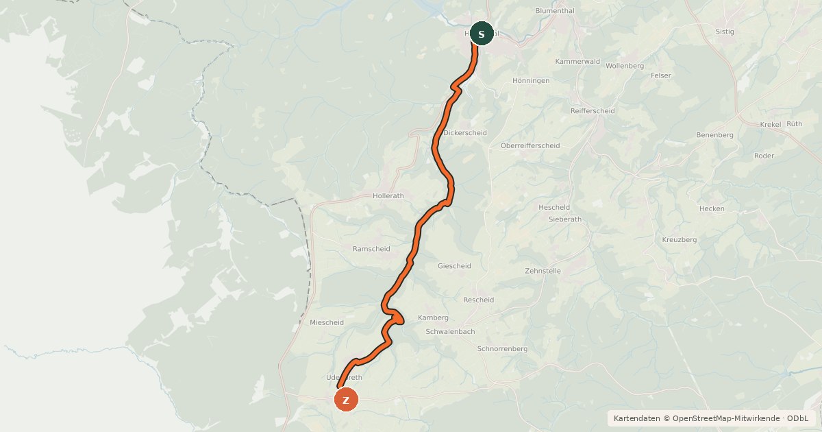 Kartenübersicht der Radroute Hellenthal (49) - Udenbreth (78)