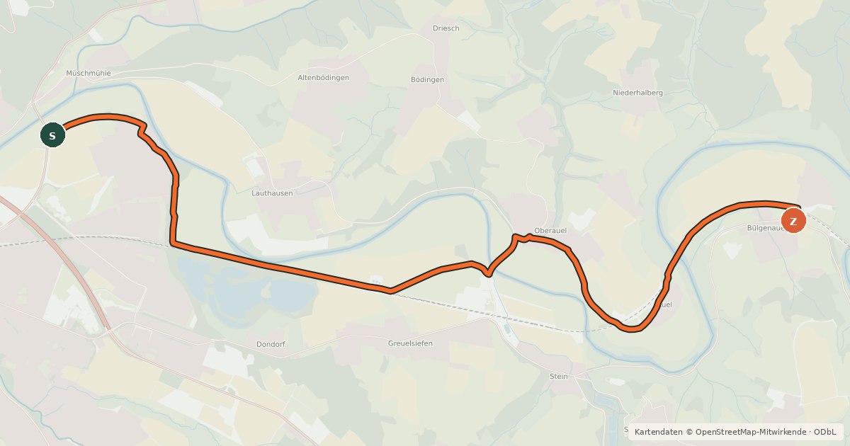 Kartenübersicht der Radroute Hennef (22) - Hennef (24)