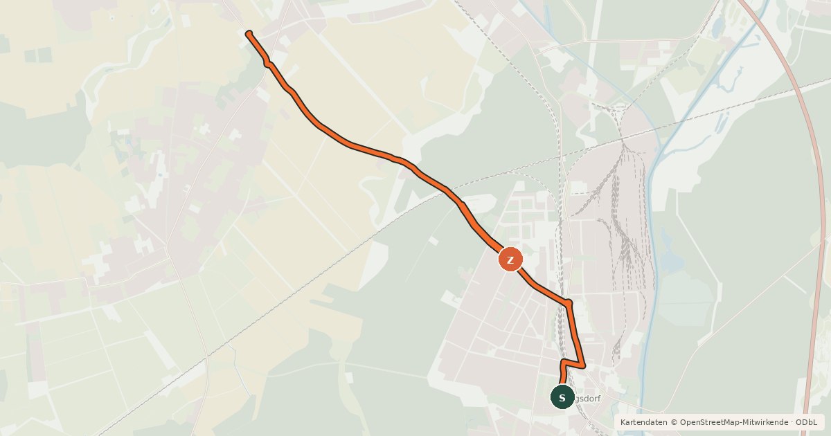 Kartenübersicht der Radroute Hennigsdorf (10) - Oberkrämer (27)