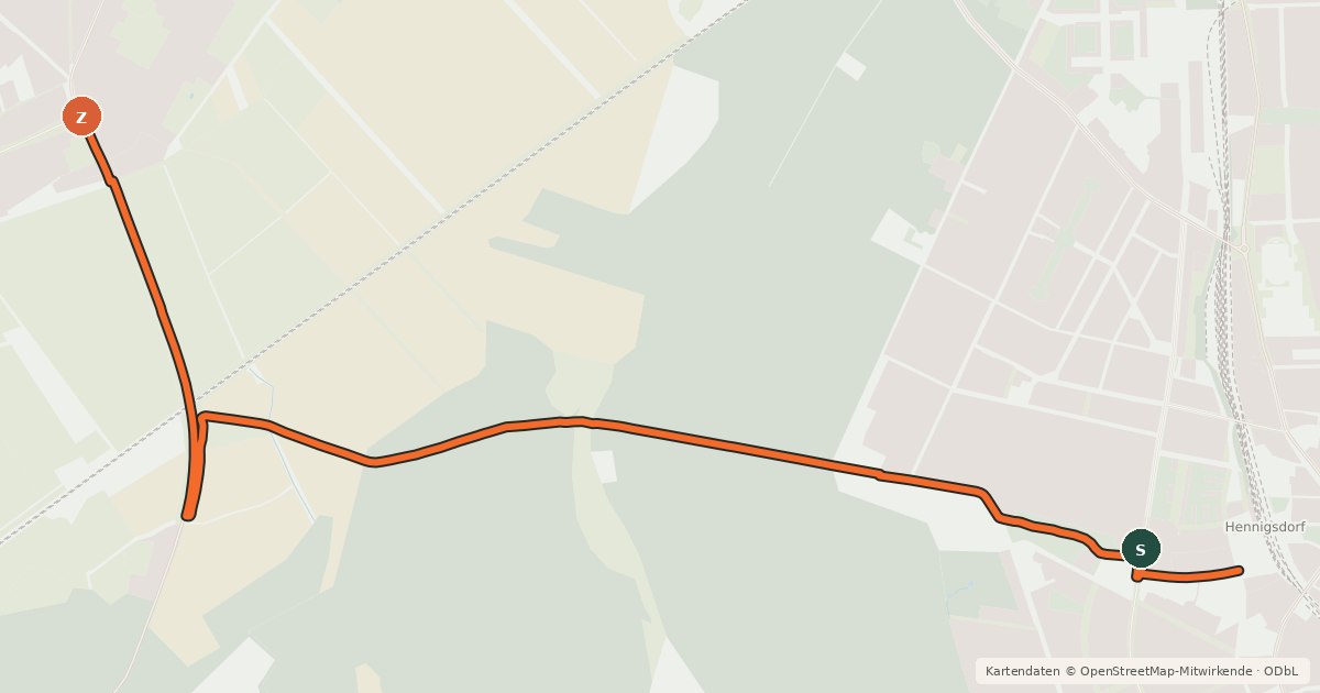 Kartenübersicht der Radroute Hennigsdorf (11) - Oberkrämer (28)