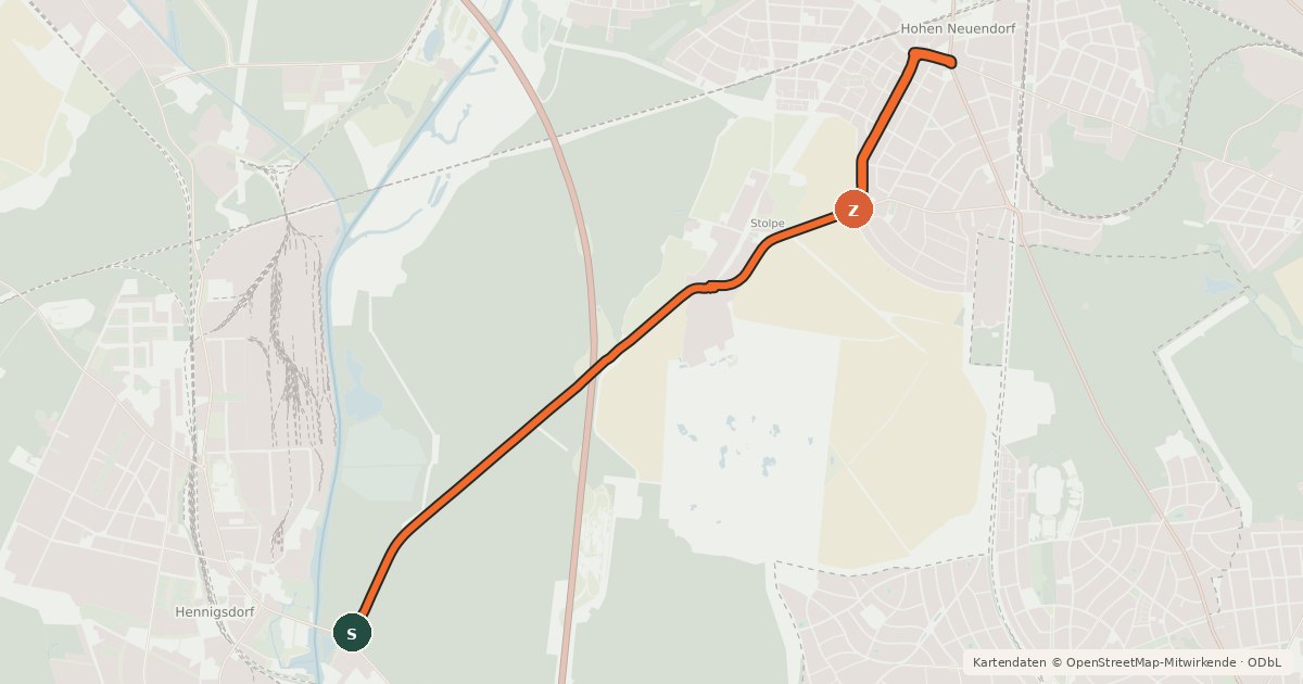 Kartenübersicht der Radroute Hennigsdorf (14) - Hohen Neuendorf (81)