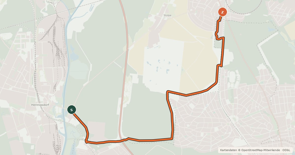 Kartenübersicht der Radroute Hennigsdorf (14) - Hohen Neuendorf (82)