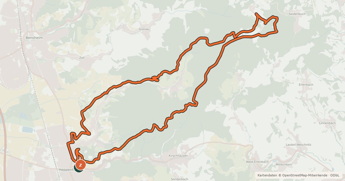 Kartenübersicht der Radroute Heppenheim 1